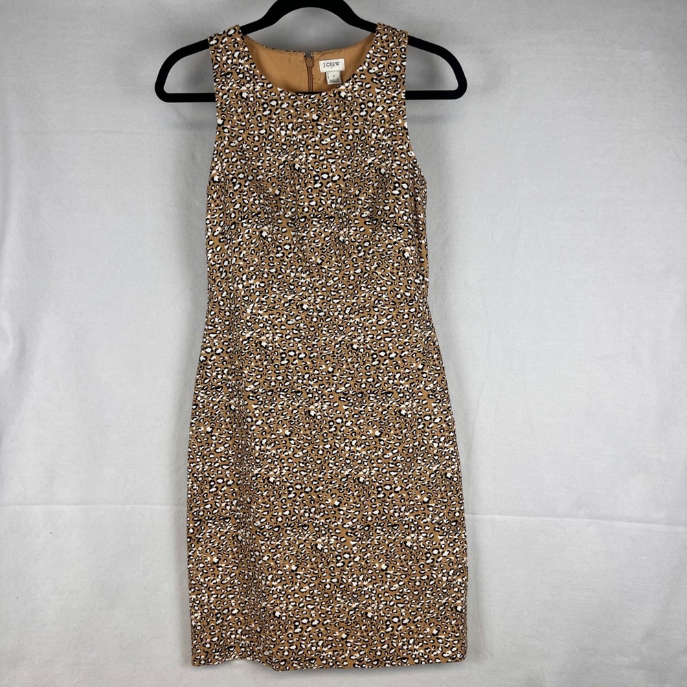 J.Crew Womens Leopard Print Sleeveless Cotton Sheath Dress Size 2 Tan Black